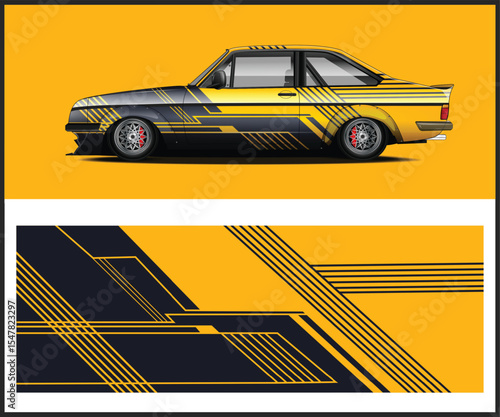 Stylized Classic Car with Modern Graphics and a Matching Wrap Design