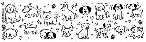Set of hand drawn dogs, doggy doodle vector set illustration

