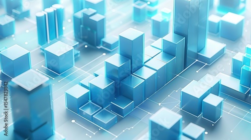 Stylized marketing graph with luminous 3D bars and cool color palette