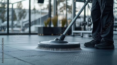 Wallpaper Mural Professional Janitorial Service Cleaning Rubber Floors in Modern Gym Environment Torontodigital.ca
