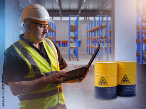 Man in warehouse with radio...
