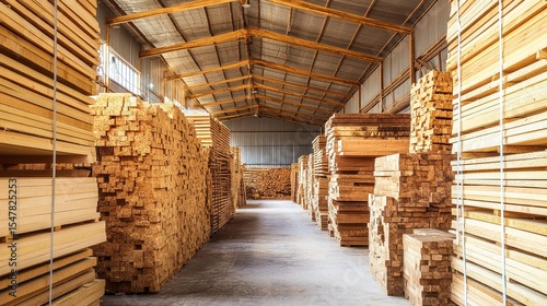 Wallpaper Mural A large warehouse stores stacks of timber and lumber in an organized fashion, creating an impressive display of wood and building materials Torontodigital.ca