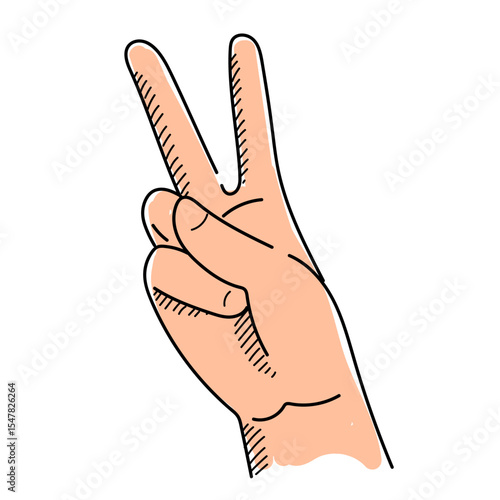 Peace hand gesture vector isolated. Hand-drawn illustration showing number two. Victory symbol. Human palm of hand showing gesture with fingers. Concept of friendship.