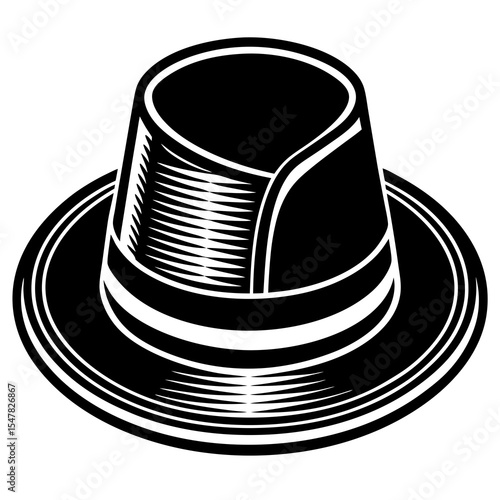 Black and white fedora hat isolated on white background
