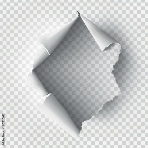 ragged Hole torn in ripped paper on transparent background