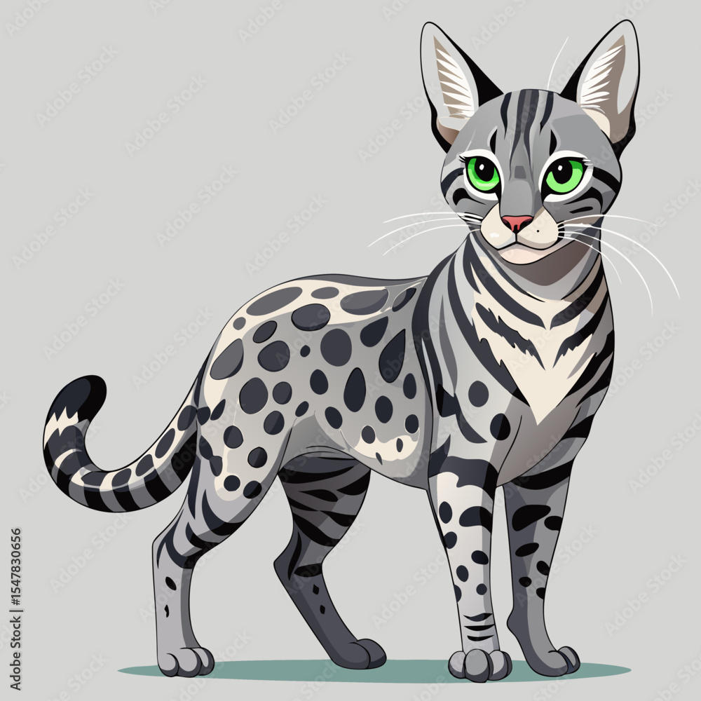 Savannah Cat Vector Illustration – Wild-Looking Hybrid Domestic Feline Art Savannah Cat Vector Illustration – Wild-Looking Hybrid Domestic Feline Art