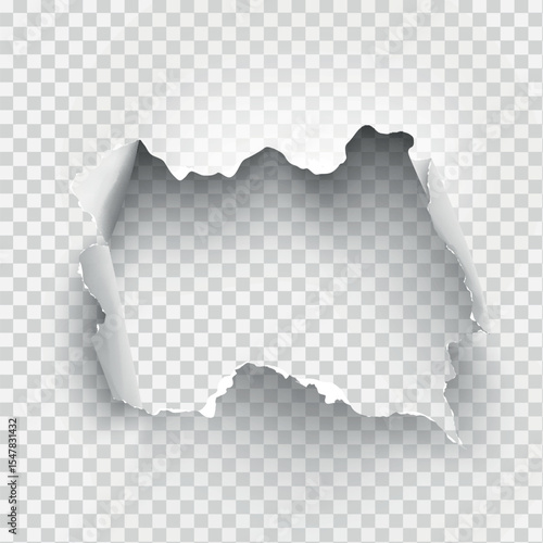 ragged Hole torn in ripped paper on transparent background