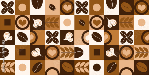 geometric seamless pattern coffee beans squares