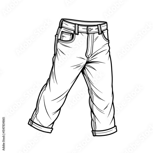 Tencel fabric pants outline in black and white, modern eco textiles illustration