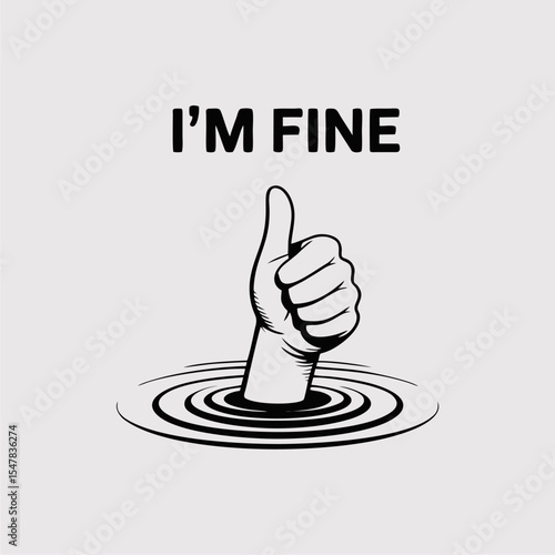 Thumbs up hand sinking, I'm fine concept art
