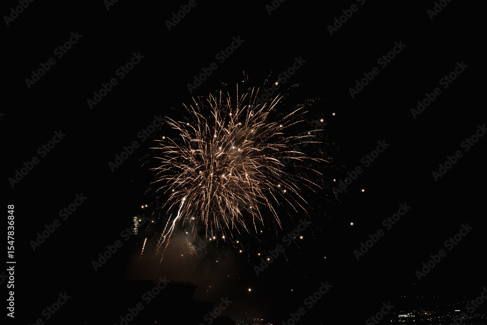 Fototapeta premium Golden Bright Firework Explosion Amazing Holiday Background