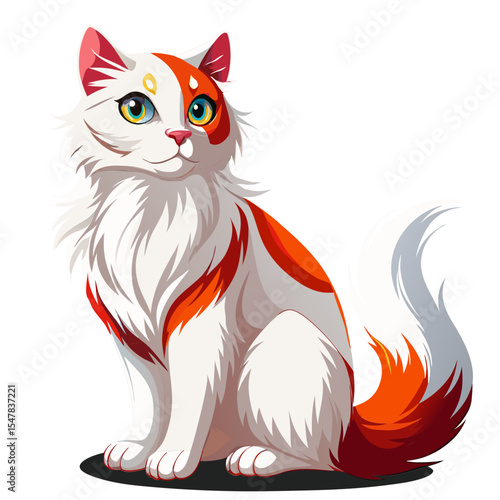 Turkish Van Cat Vector Illustration – Unique Markings and Semi-Long Hair Clipart