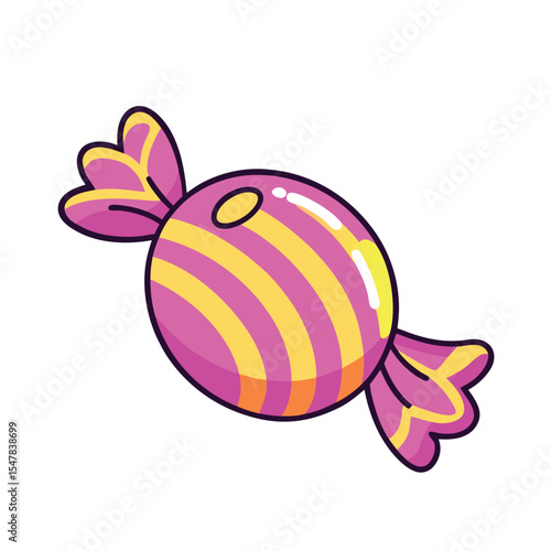 Delicious colorful candy with striped wrapping in a flat vector iilustration on a white background
