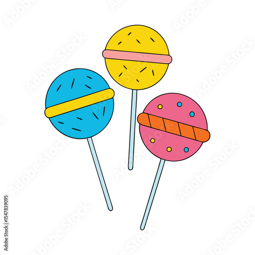 Colorful round lollipops with different designs on white background vector illustration