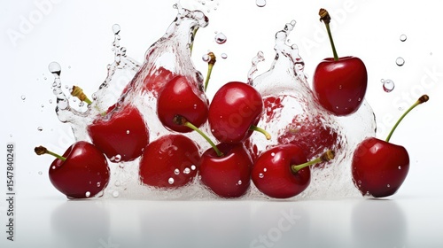 photograph cherries white background