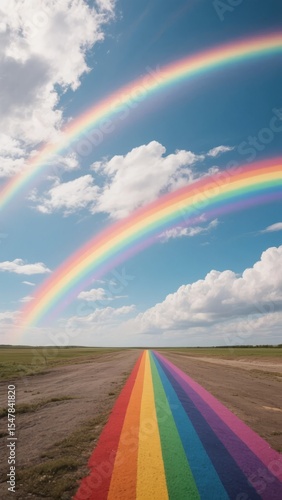 Rainbow Pathway Under Double Rainbow Sky