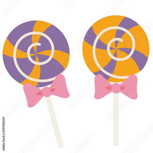 ハロウィンカラーのペロペロキャンディーのイラスト