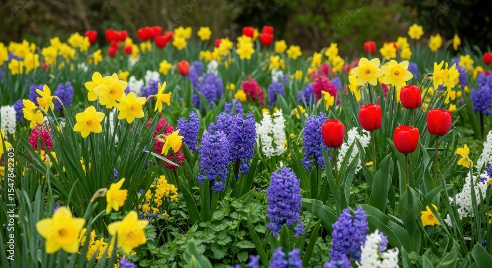 Colorful spring flowers blooming in a garden Colorful spring flowers blooming in a garden