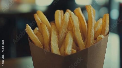 Golden French Fries in a Paper Cone, Comfort Food Indulgence Still Life