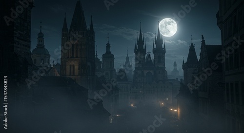 Wallpaper Mural Foggy nighttime medieval cityscape Torontodigital.ca