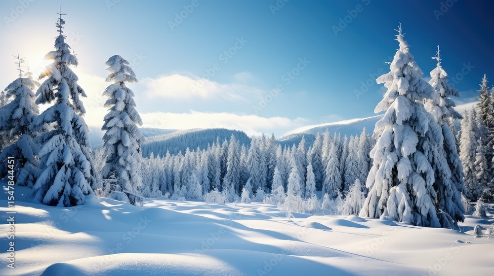 Naklejka premium snow pine tree mountains