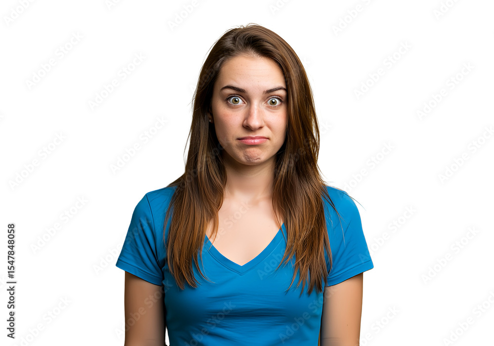 A woman rolling her eyes in frustration, isolated A woman rolling her eyes in frustration, isolated