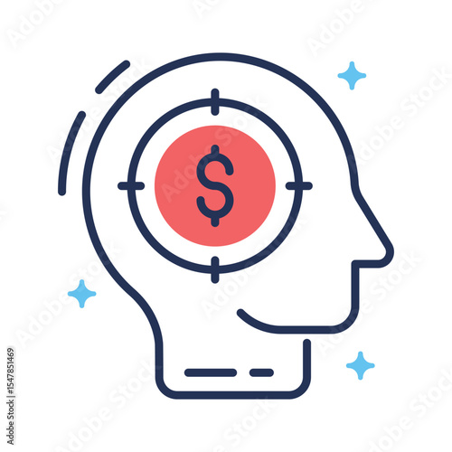Well designed outline icon of money minded thoughts