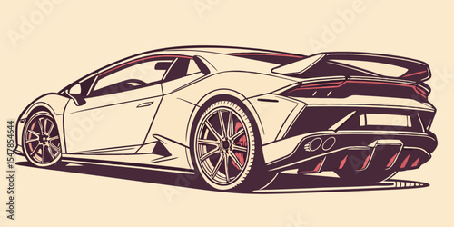 Stylized Illustration of a Modern Sports Car Rear View Featuring Clean Lines Bold Colors and a Dynamic Perspective on a Neutral Background Automotive Design
