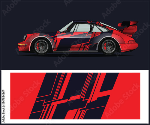 Red and Black Sports Car with Custom Racing Livery Design Vector