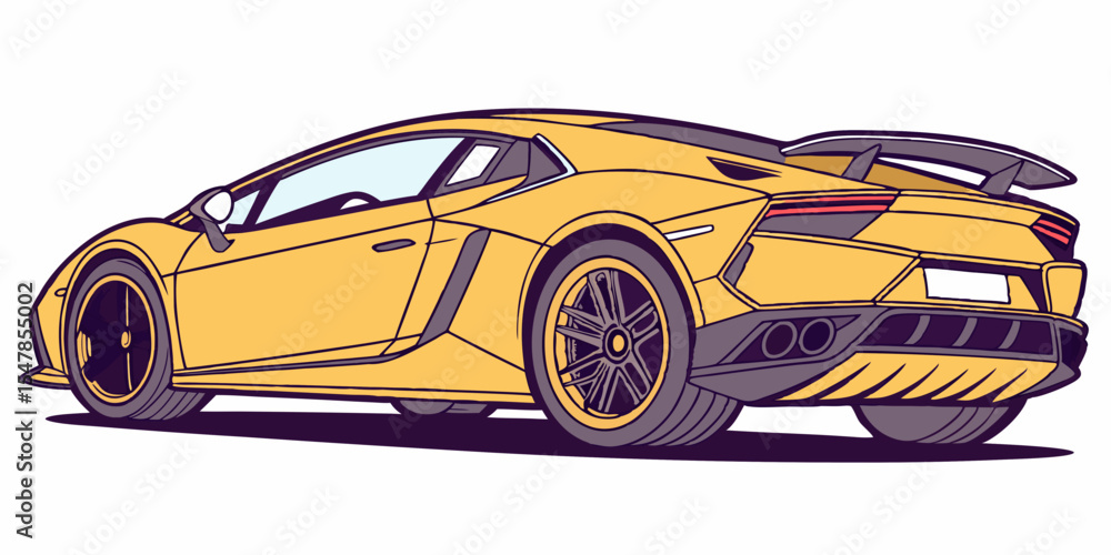 Fototapeta premium Stylized Yellow Sports Car Illustration Rear View of a Sleek Modern Vehicle with Sharp Lines and Bold Colors Perfect for Automotive Enthusiasts and Design Projects