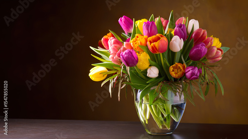 Wallpaper Mural Vibrant tulips with green foliage, soft daylight, copy space. Fresh spring floral beauty in natural harmony. Torontodigital.ca