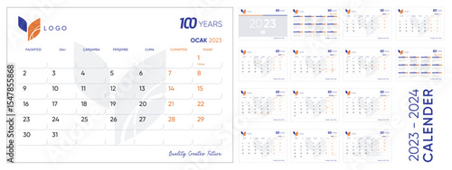 Desk calendar design for year in clean and minimal style. Corporate design planner template. 12 Month Set. Ready for printing.