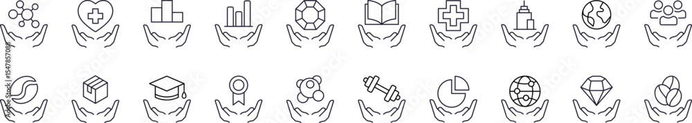 Obraz premium Pack of Charity and Gift Related Line Icons. Education, Healthcare, Stone Outline Signs for Graphic and Web Design, Apps, Adverts, Various Cards