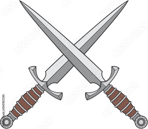 Crossed Vintage Knives Color. Vector Illustration.