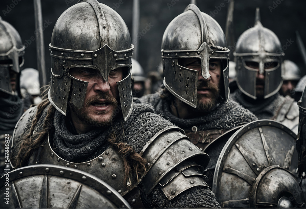 Brave warriors prepare for battle, clad in medieval armor, ready to fight. Brave warriors prepare for battle, clad in medieval armor, ready to fight.