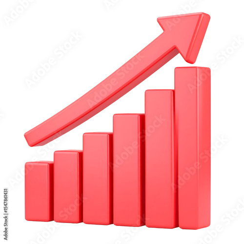 Free Download Red 3d bar graph showing growth with upward arrow on transparent background - GFXLoad