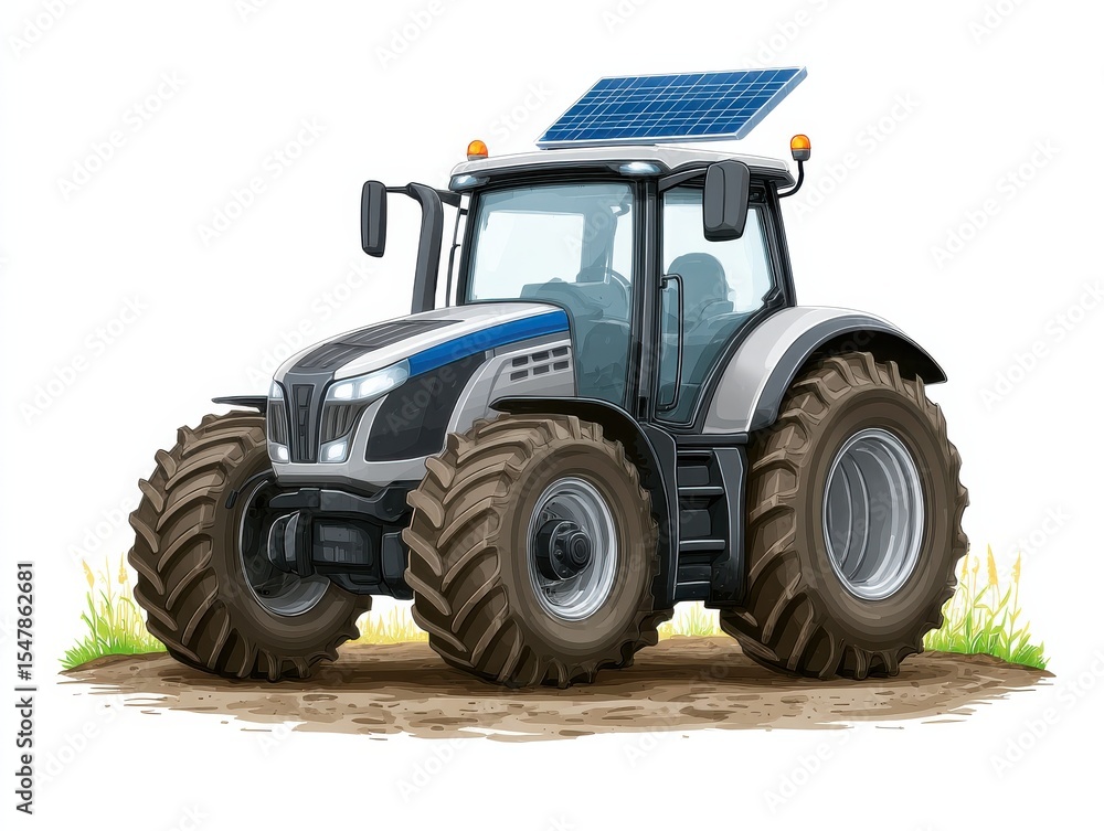 Obraz premium Solar-powered agricultural tractor showcasing modern efficiency and technology on a farm emphasizing sustainable farming practices and innovation for eco-friendly agriculture