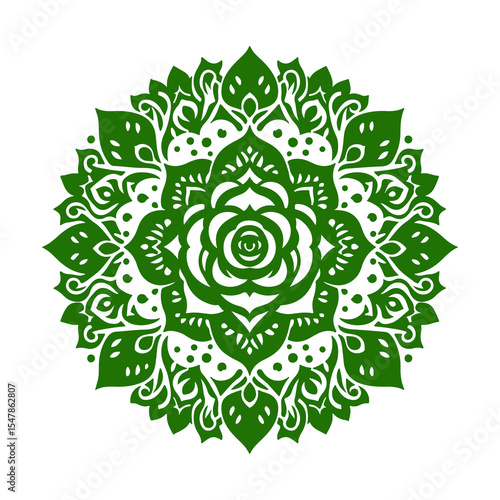 Green floral mandala design isolated on white background