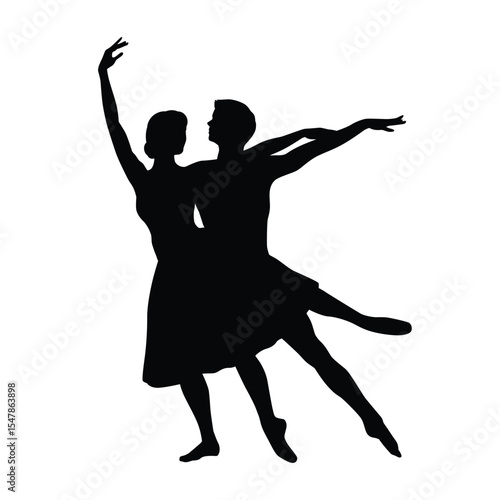 Silhouette of Elegant Ballet Dancers Performing a Graceful Duet in Harmony