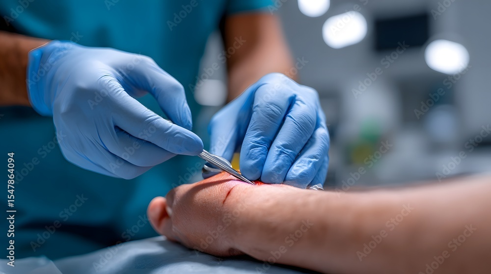 Doctor examining patient's hand in medical setting Doctor examining patient's hand in medical setting