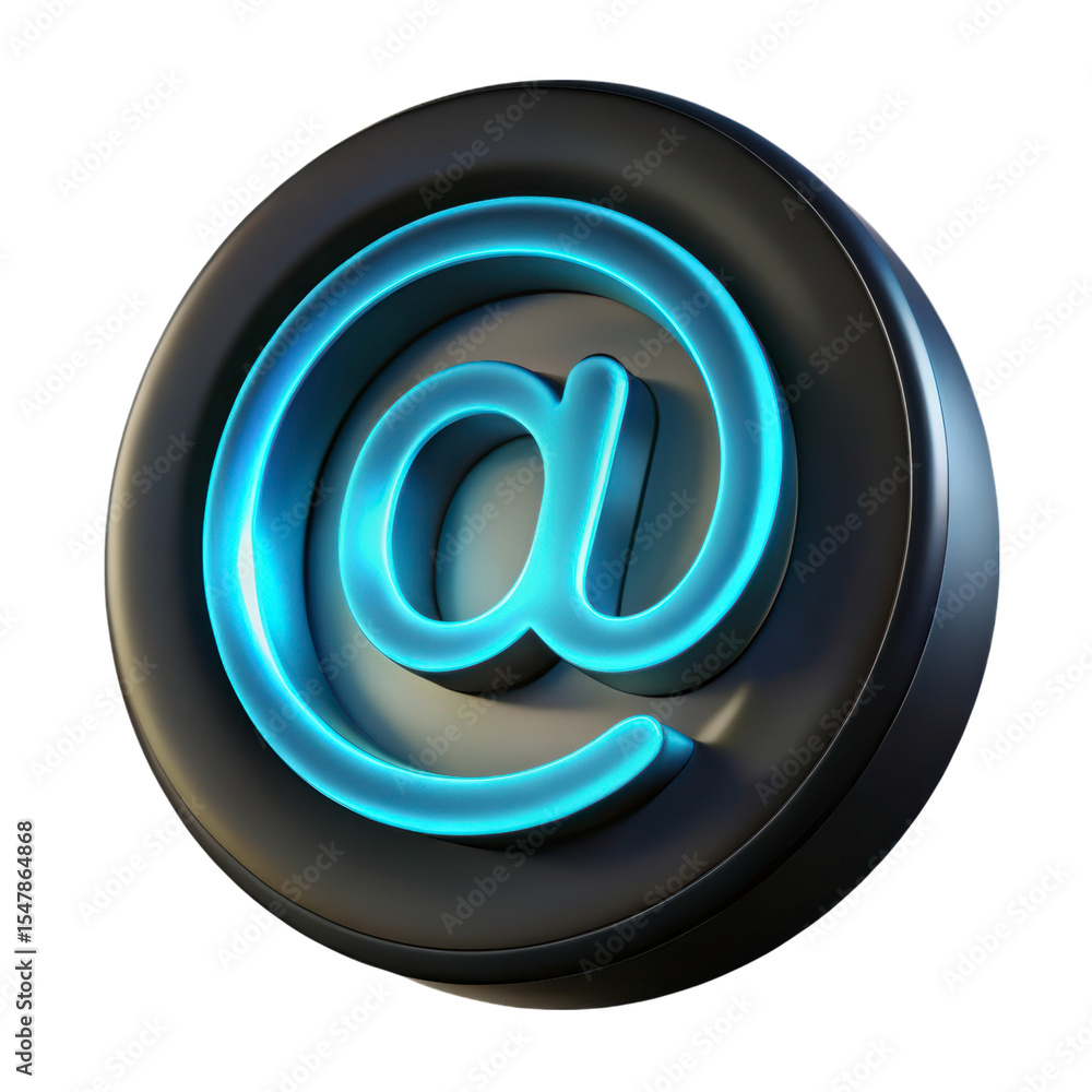 Obraz premium Glossy and cyan at sign 3d rendering plasticstyle icon isolated on transparent background for digital communication
