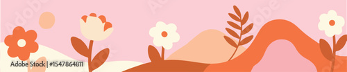 Abstract floral landscape illustration with pink and orange hues