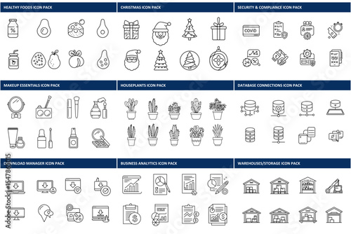 Set of various outline icons categorized for different professional uses.