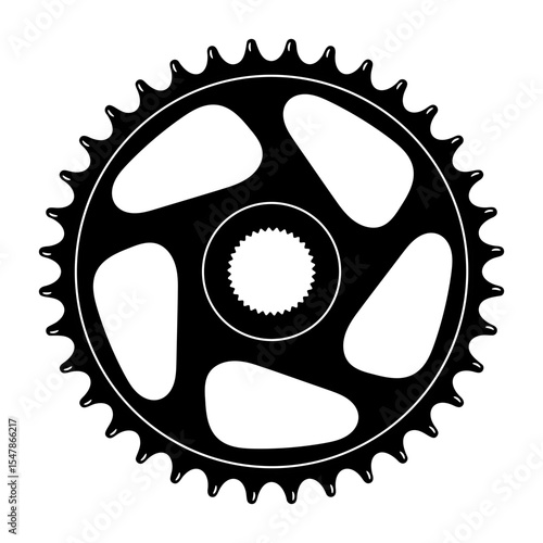 Black Bicycle Chainring Vector Illustration. This high quality vector illustration features a detailed black bicycle chainring viewed from the front.