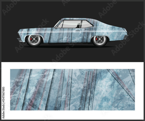 Classic Car with Abstract Blue and Gray Textured Wrap Design