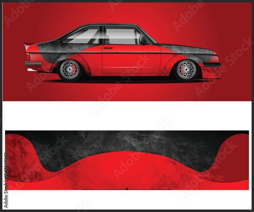 Customized Red and Black Classic Car Illustration with Abstract Background