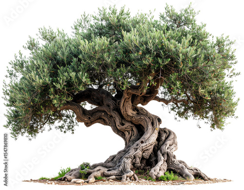 Ancient Olive Tree with Twisted Trunk. isolated transparent.