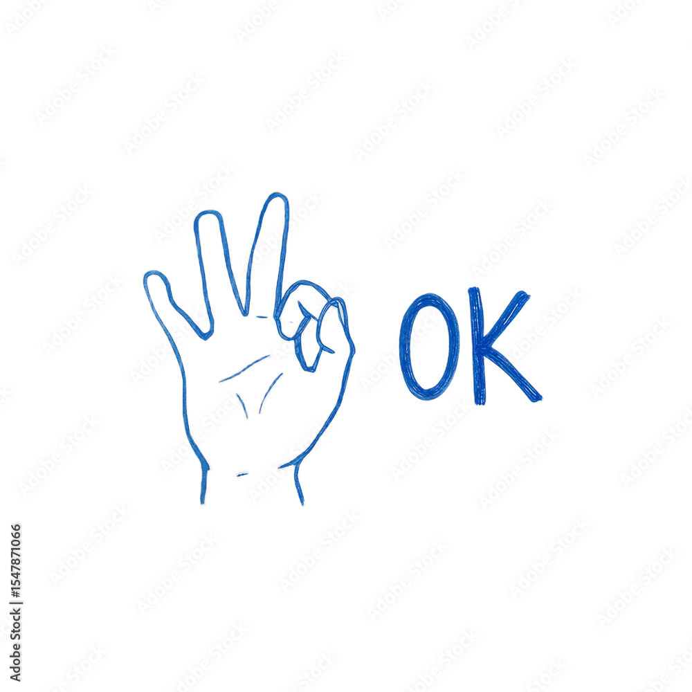 Obraz premium Hand Drawn Okay Sign Simple Blue Illustration of Approval Gesture