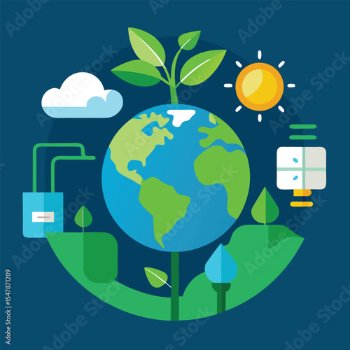 Eco-friendly concept vector with earth, plants, green energy icons.eps