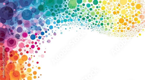 Colorful circles cascade across a white background